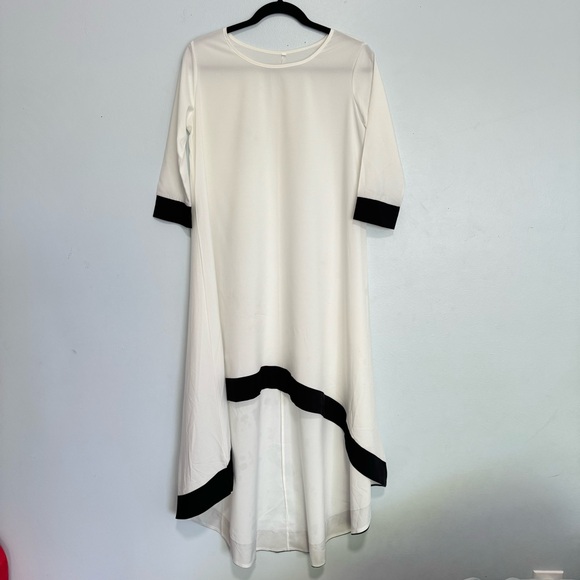 Women’s Pull Over Dress 3/4 Sleeve With Black Trim Hi-Low Size M - Picture 3 of 12